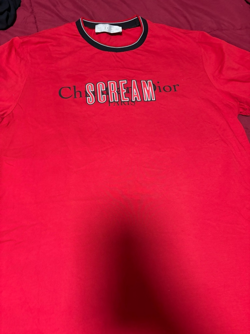 Dior Red Tee with Black and White Trim